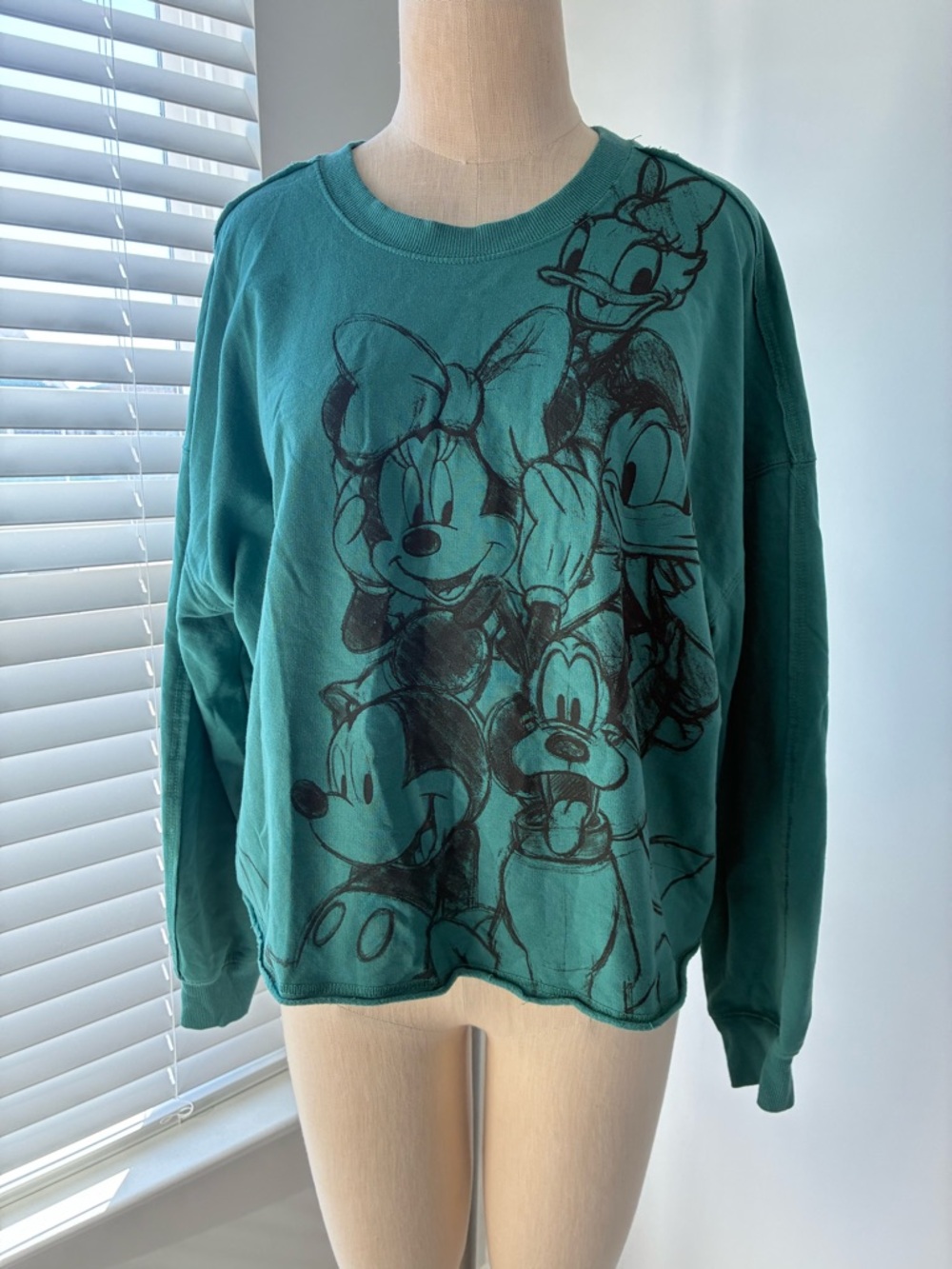 Disney Mickey and Friends Teal Graphic Cropped Long Sleeve Top